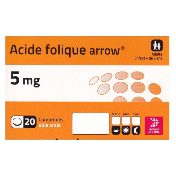 Acide Folique 5mg - Anémie - 20 comprimés